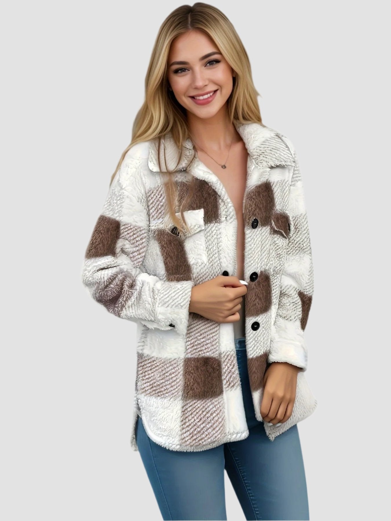 HANNAH - KARIERTE JACKE MIT KNOPFVERSCHLUSS